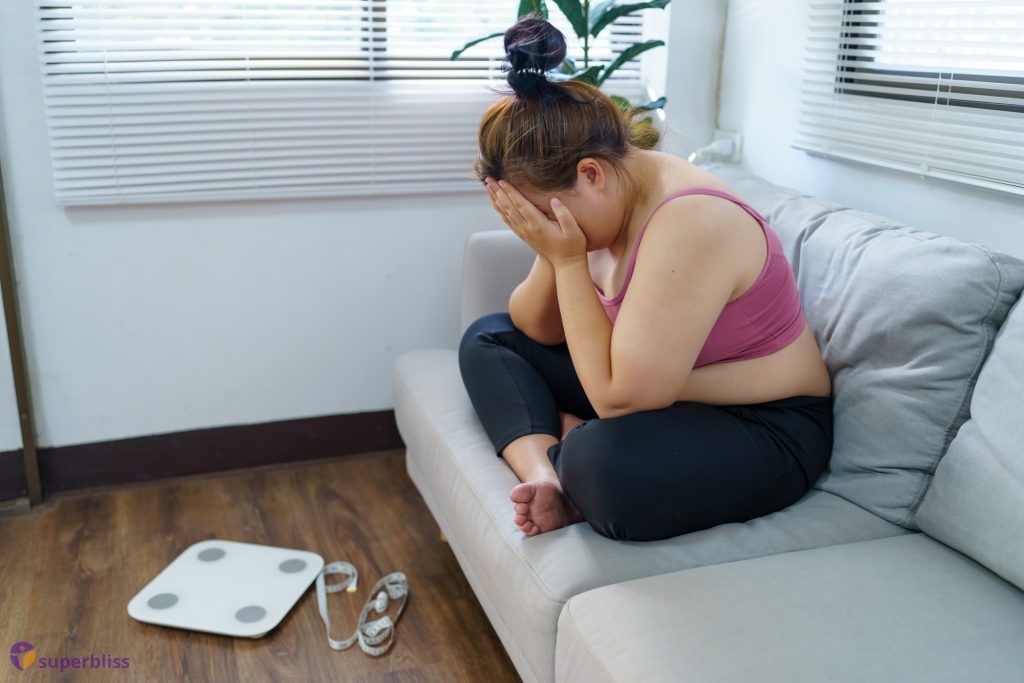 Obese Woman With Fat Upset Bored Dieting Weight Loss Fail